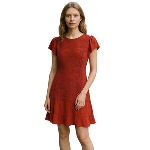 Parker Red Bennett Ruffle Trimmed Lace  Mini Dress 8 NWT